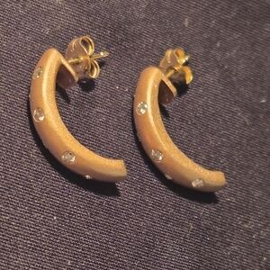 Rose Gold Diamond 14k Earrings, Huggie Style With Matching Post Backs